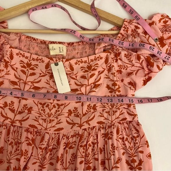 Anthropologie || Jula Ruffle Midi Dress Floral Pink Red 8 NWT