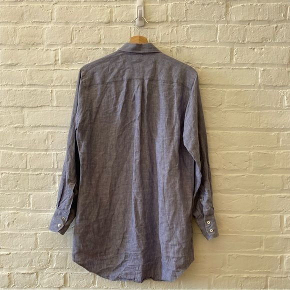 Claridge + King || Linen Button Down Shirt Blue Gray Small