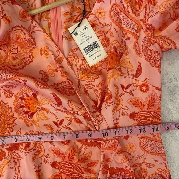 Cinq a Sept || Kay Ruffle Midi Dress English Rose Pink Orange Floral 4 NWT