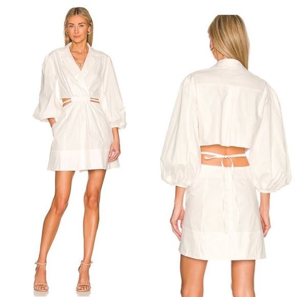 Bardot x Revolve || Arden Mini Poplin Dress Cutout Tie White