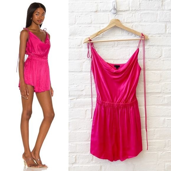 NBD || Maelle Romper in Fuchsia Pink Small Tie Shoulders