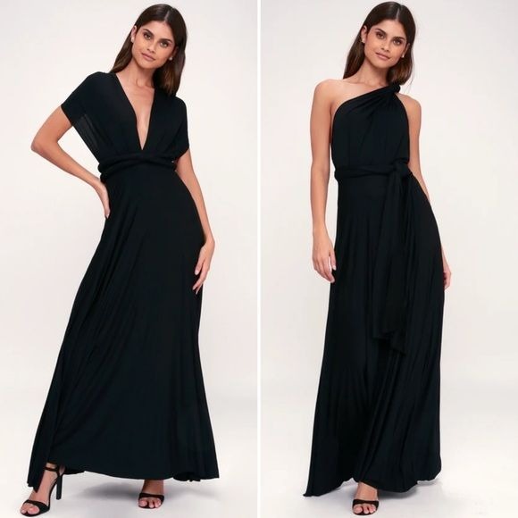 Lulus || Trick me Of The Trade Convertible Maxi Dress Black XS NWT