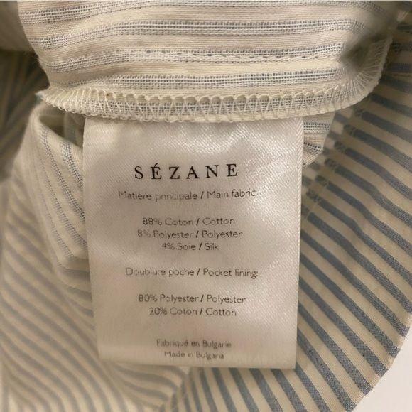 Sezane || Lucas Belted Paperbag Shorts in Seersucker Blue Ecru Ivory 36 US 4