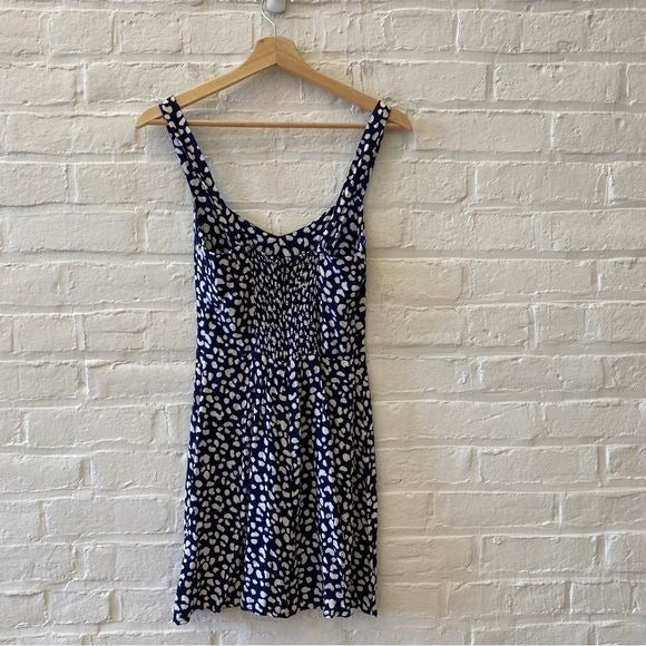 Reformation || Humphrey Mini Dress in Navy Splatter Dot 4