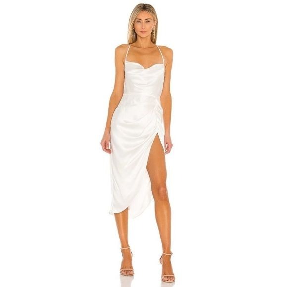 Amanda Uprichard X REVOLVE || Jasalina MIDI Dress Silk Ruched Open Back Ivory S