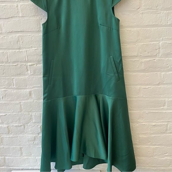 ME+EM || Sculptural Hem Short Sleeve Dress Satin Green UK 8 US 4