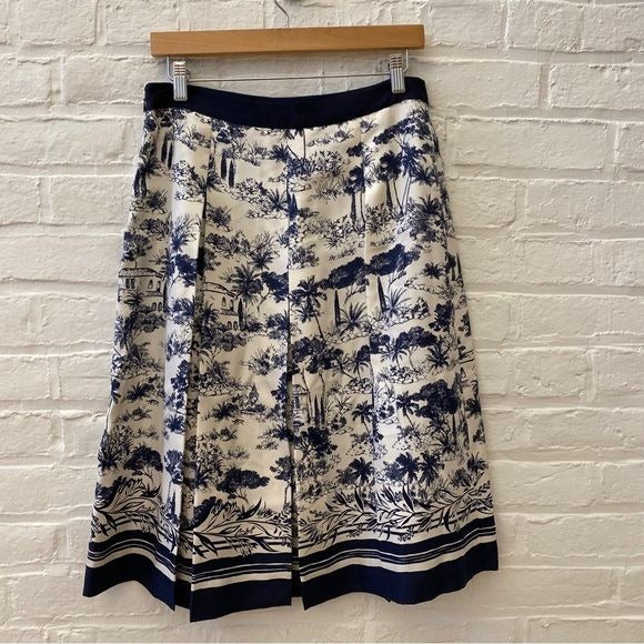 Tory Burch || Vallauris Silk Toile Pleated Skirt Navy 6