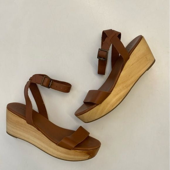 Nisolo || Sarita Leather Strap Wooden Wedge Sandals Brown 9