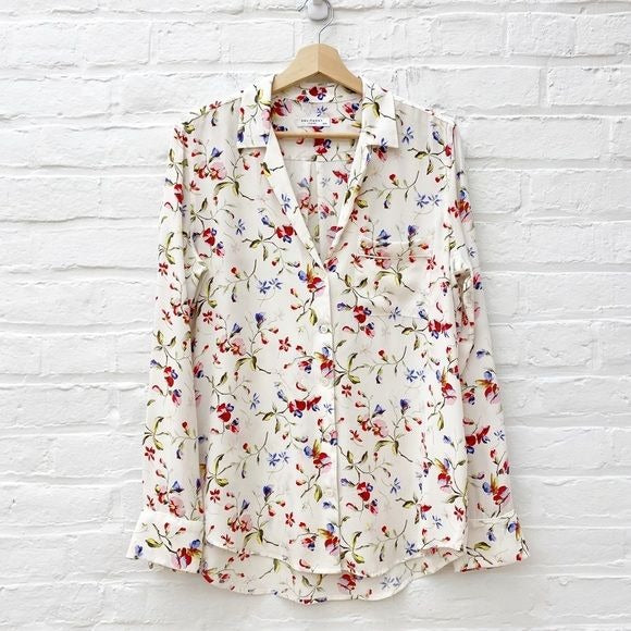 Equipment || Brett Clean Floral Cadence Blouse Silk Button Down Off White Medium