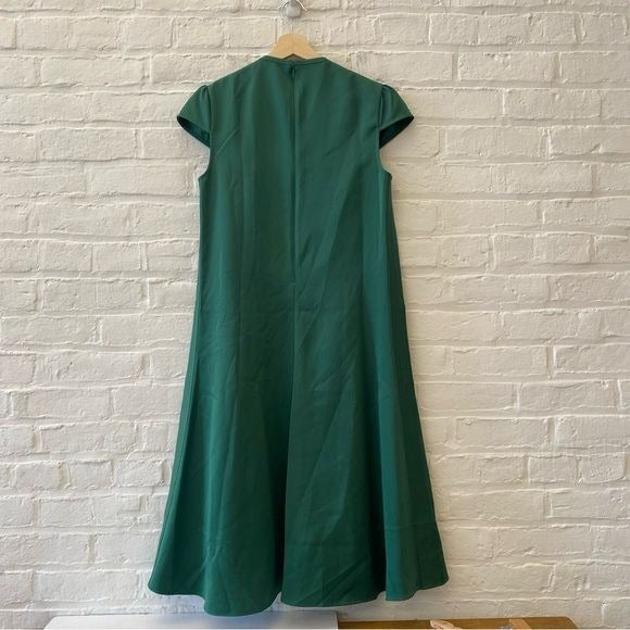 ME+EM || Sculptural Hem Short Sleeve Dress Satin Green UK 8 US 4