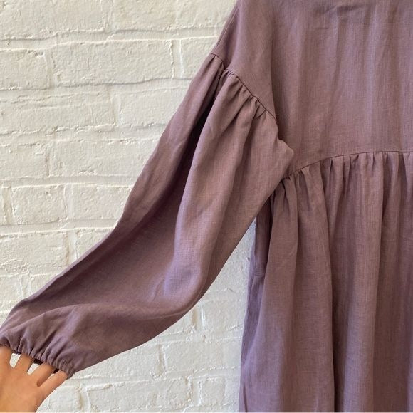 Wavy Linen || Heidi Dress Low Back Bishop Puff Sleeve in Dusty Plum Purple XS/S