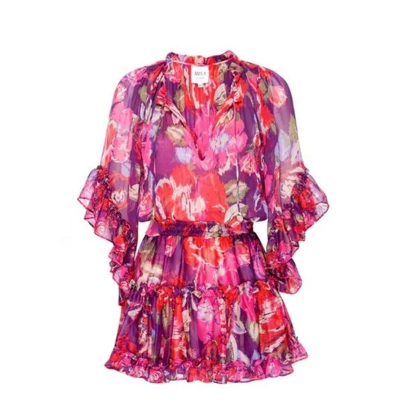 MISA Los Angeles || Ximena Mini Dress in Coming Up Roses Ruffle Pink Lilac Large