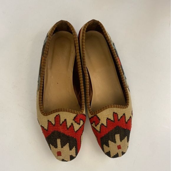 Kilim Wool Textile Carpet Loafers Smoking Shoes Tan Red 7