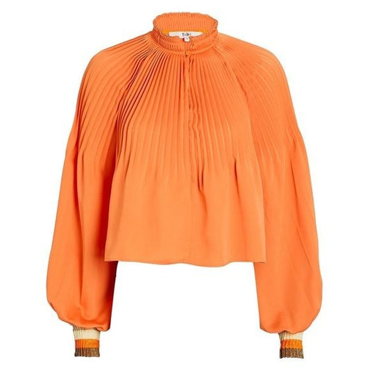 Tibi || Pleated Edwardian Crop Top Blouse In Orange 2 NWT