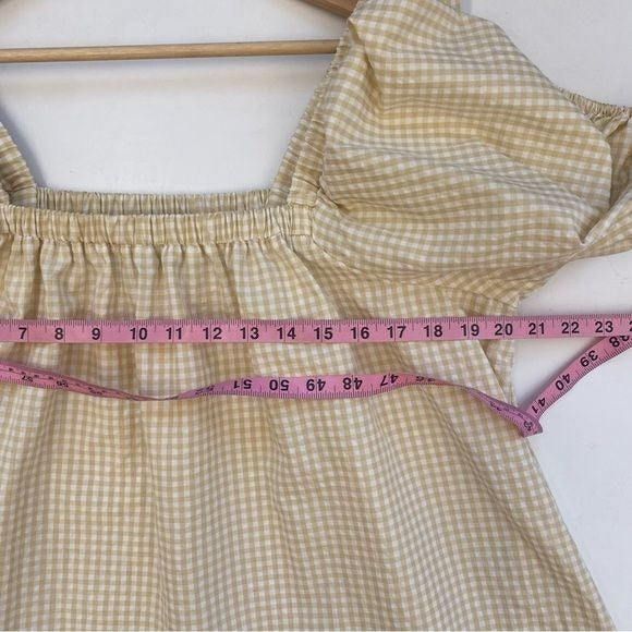 Abbeline || Gingham Babydoll Dress with Pockets Tan + White Large