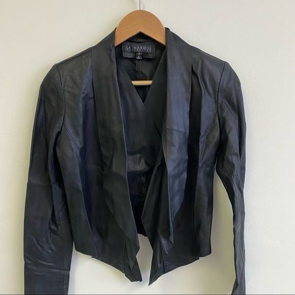 La Marque Collection || Zura Draped Leather Jacket Black 2