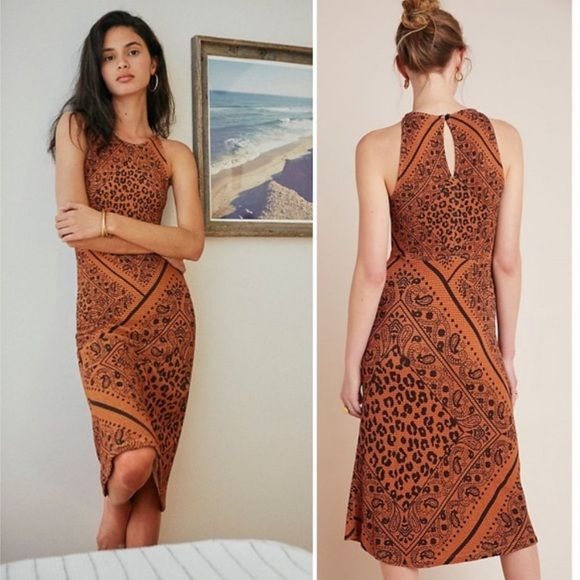 Anthropologie || Farm Rio Alyse Ribbed Midi Dress Leopard XS NWT