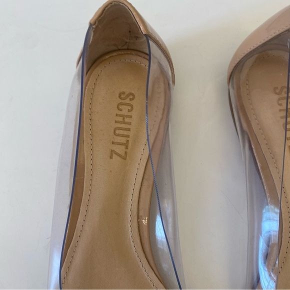 Schutz || Clearly Pointed Toe Flats Vinyl Honey Beige 8