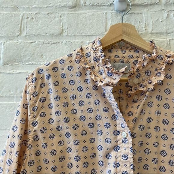 J. Crew || Classic-fit Ruffleneck Button Down Shirt Medallion Print Pink 18