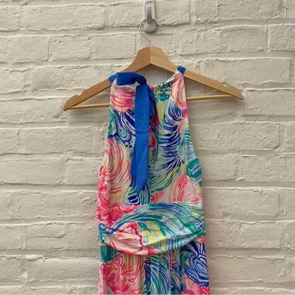 Lilly Pulitzer || Martina Halter Maxi Dress in Multi Beach Please Pink Blue XXS