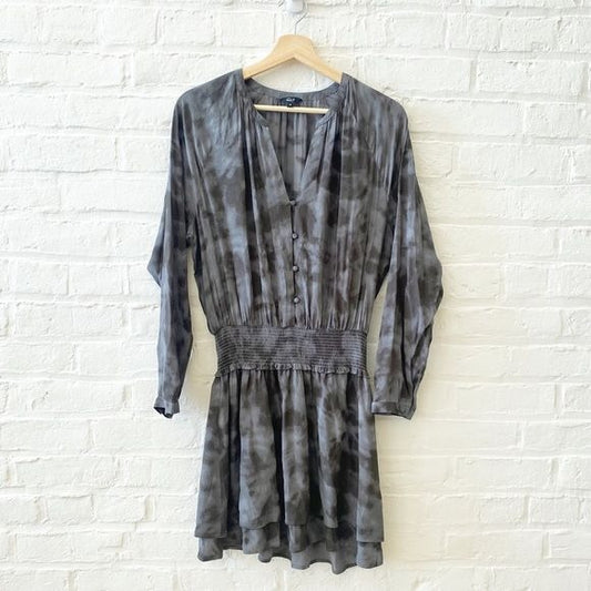 Rails || Jasmine Smocked Mini Dress in Slate Tiered Long Sleeve Gray Medium