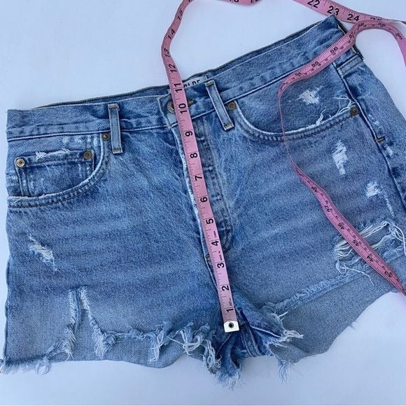 AGOLDE || Parker Vintage Cut Off Shorts Swapmeet Blue Denim Distressed Fray 28