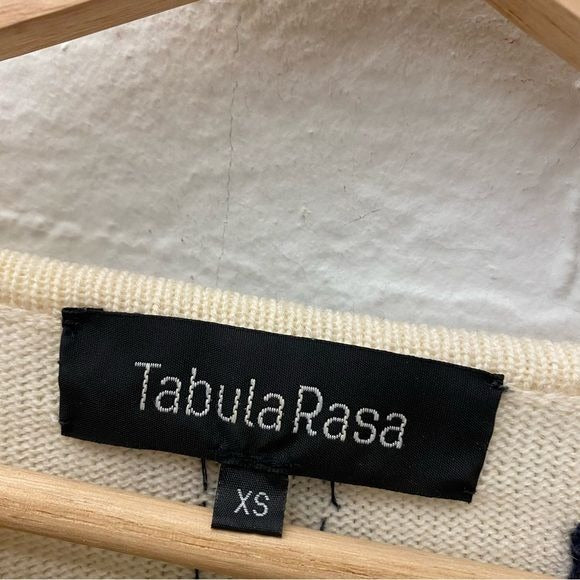 Tabula Rasa || Mali Scallop Fringe Knit Sweater Alpaca Blend Ivory Navy XS