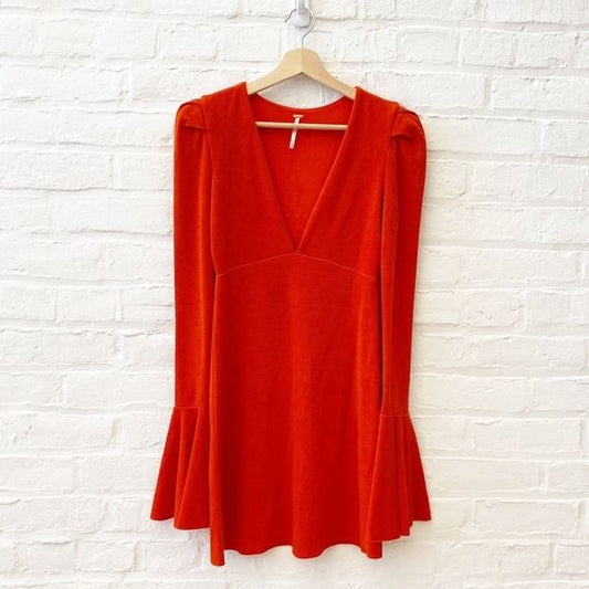 Free People || Talk About It Mini Dress Red Orange XS