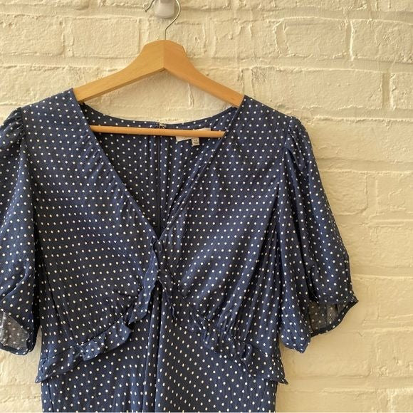 Madewell || Puff-Sleeve Ruffle Mini Dress in Polka Dot Blue 12