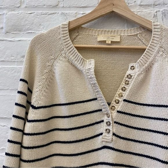 Sezane || Leontine Jumper Button Front Sweater Ecru Mavy Stripe Small