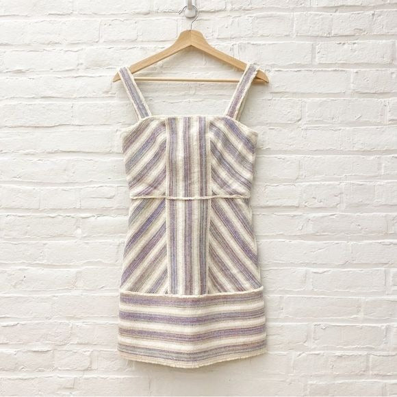 Alexis || Madira Striped Slub Canvas Mini Dress Fringe Cream