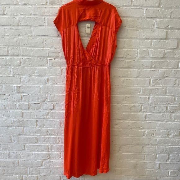 Anthropologie || Maeve Open-Back Wrap Midi Dress Orange Red XL NWT