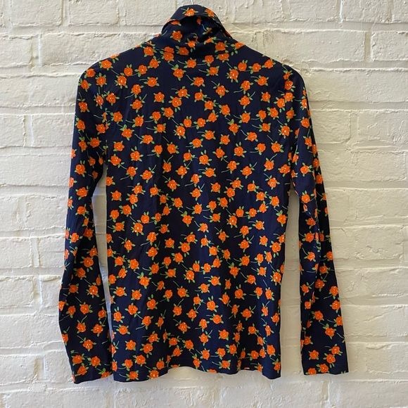 J. Crew || Tissue Turtleneck in Poppy Fields Navy Orange Floral Small