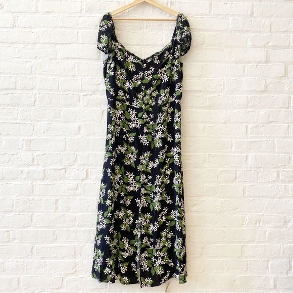 Reformation || Baxley Floral Midi Dress ES in Aroma Black Green 14 NWT