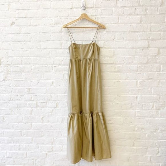 XiRENA || Freya Dress in Birch Poplin Maxi Smocked Back Pockets Tan XS