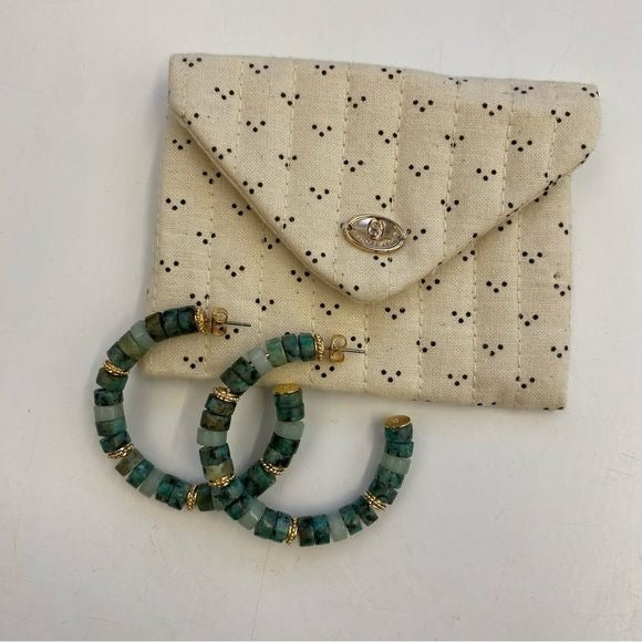 Sezane || Josh Hoop Earrings Green + Gold with Pouch