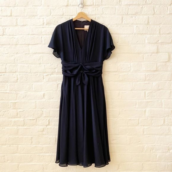 Gal Meets Glam || Jane Tie-Waist Fit & Flare Midi Tea Dress Navy Blue 6