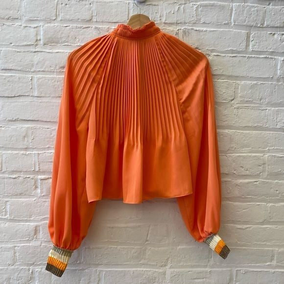 Tibi || Pleated Edwardian Crop Top Blouse In Orange 2 NWT