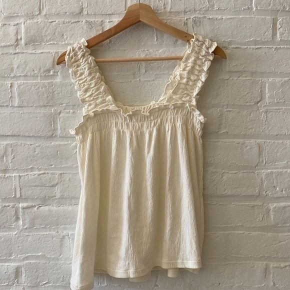 Madewell || Knit Lightspun Ruched-Strap Top Tank Cream Ivory Small