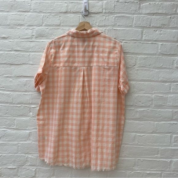 Show Me Your Mumu || Ciao Antonella Button Down Shirt Peach Gingham Raw Hem XL