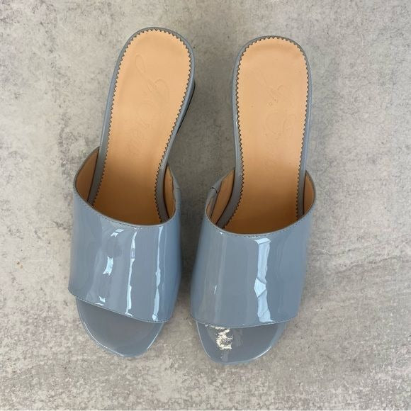 J. Crew || 1997 Mules in Patent Leather Icy Blue 8 Heels Slides Sandals