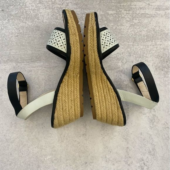 Fly London || Ekal Leather Espadrille Wedges Black + White 39