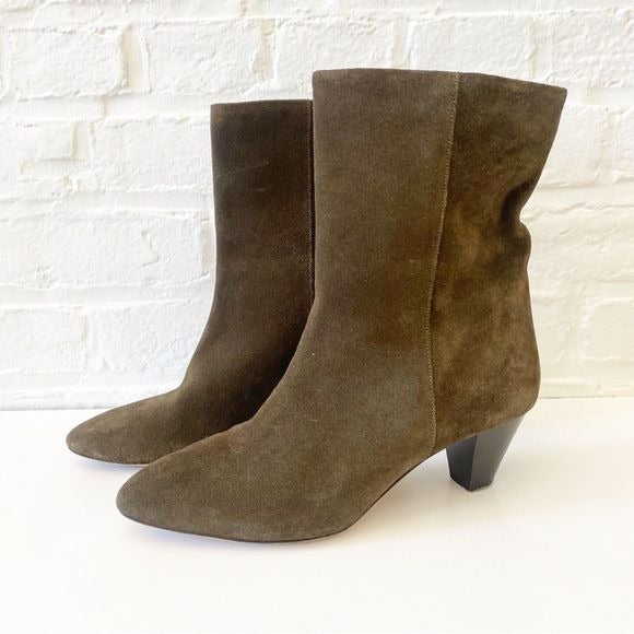 Isabel Marant || Dyna Suede Heeled Ankle Boots Booties Army Green Brown 39