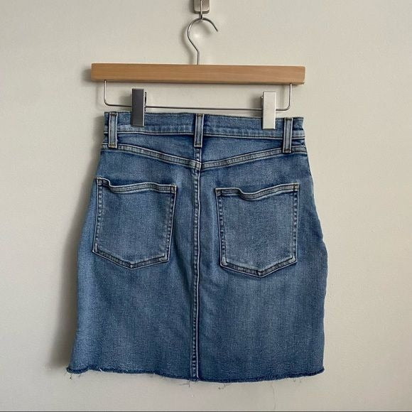 Aritzia || Wilfred Free Cut Off Denim Skirt Mini Raw Step Hem 4 Blue