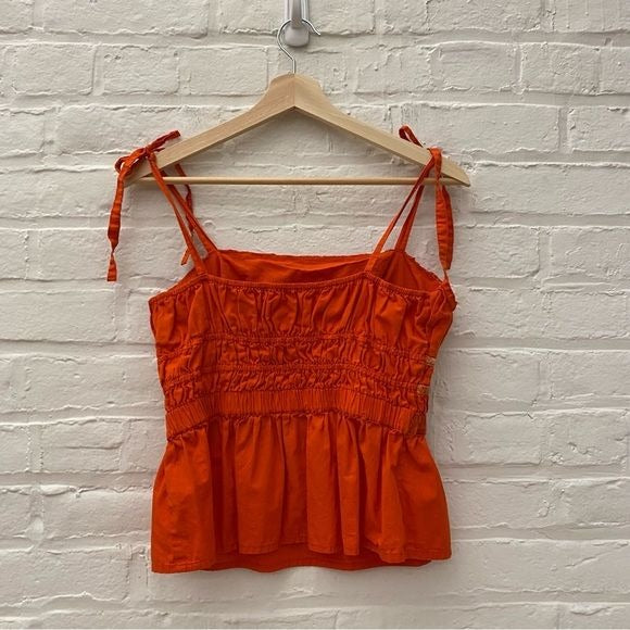 Anthropologie || Maeve Smocked Tank Top Blouse Tie Shoulders Orange Small