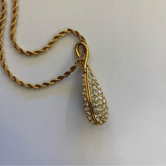 Swarovski || Pave Teardrop Pendant Necklace Gold Tone