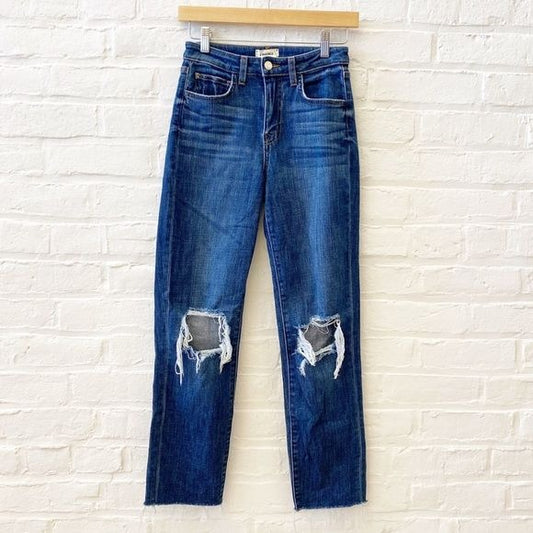 L'AGENCE || Audrina High Rise Straight Distressed Destructed Jeans Blue 25