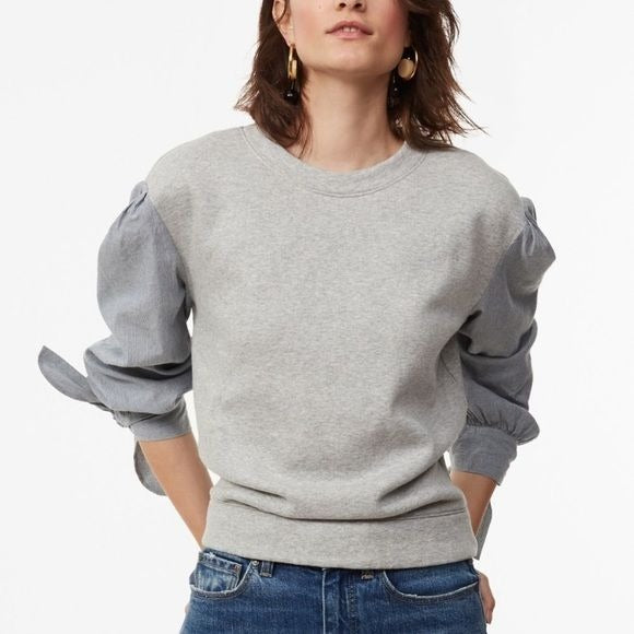 La Vie Rebecca Taylor || Mixed Media Sweatshirt Knit Steipe Tie Sleeve Gray S