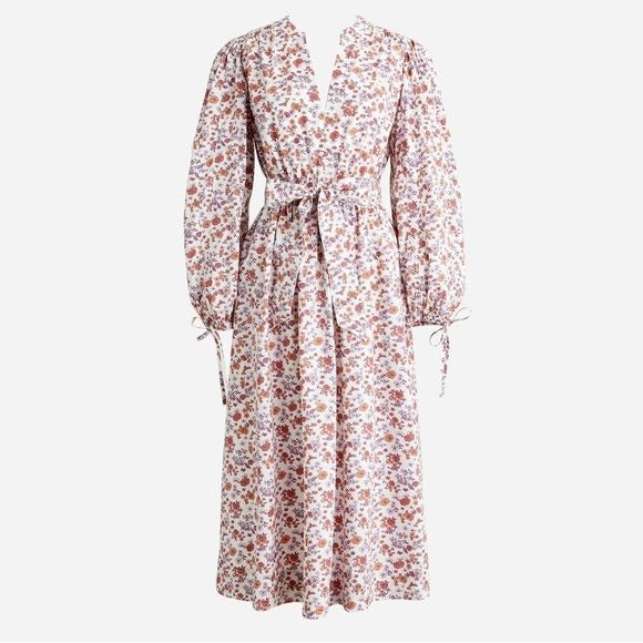 J.Crew || Tie-Waist V-neck Dress in Windsor Floral Lavender Orange White XXS