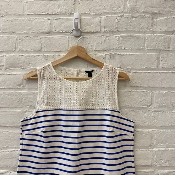 J. Crew || Eyelet Yoke Shift Dress Striped Shift Dress Blue White Small